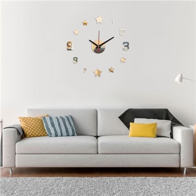 Часы-наклейка, серия: DIY, "Звезды", плавный ход, d-40 см, золото